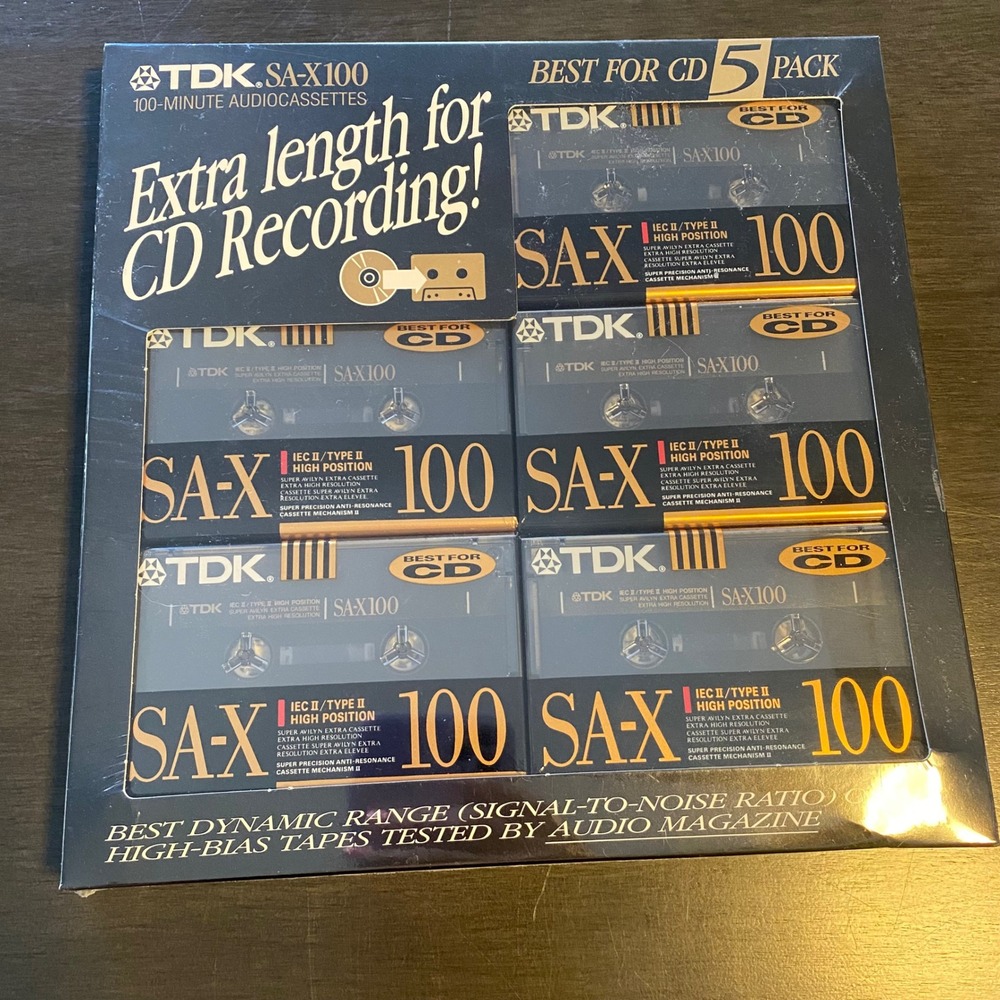 TDK SA-X100 High Bias Type II Audio Cassette Tapes 100 Min 5-Pack Sealed Vintage